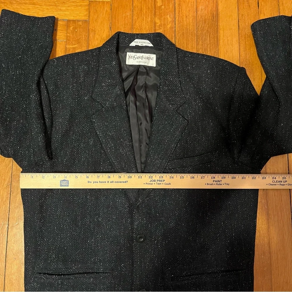 Yves Saint Laurent Dark Blue Tweed Blazer Men’s Sz 40 Wool Blend Lined Vintage